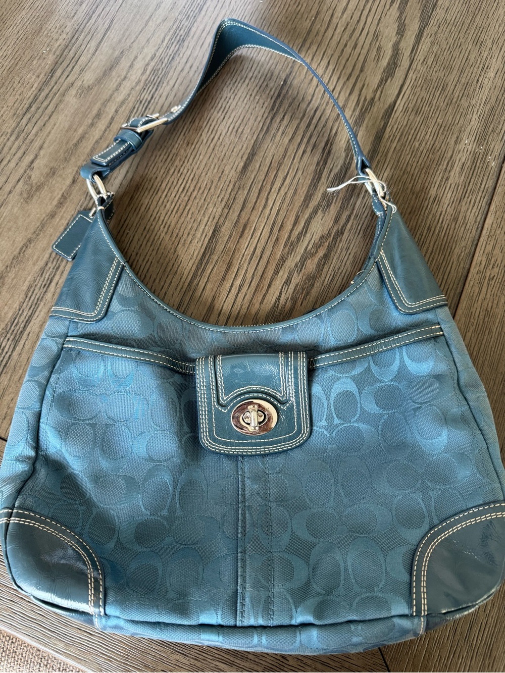 Blue Signature-Pattern Shoulder Bag